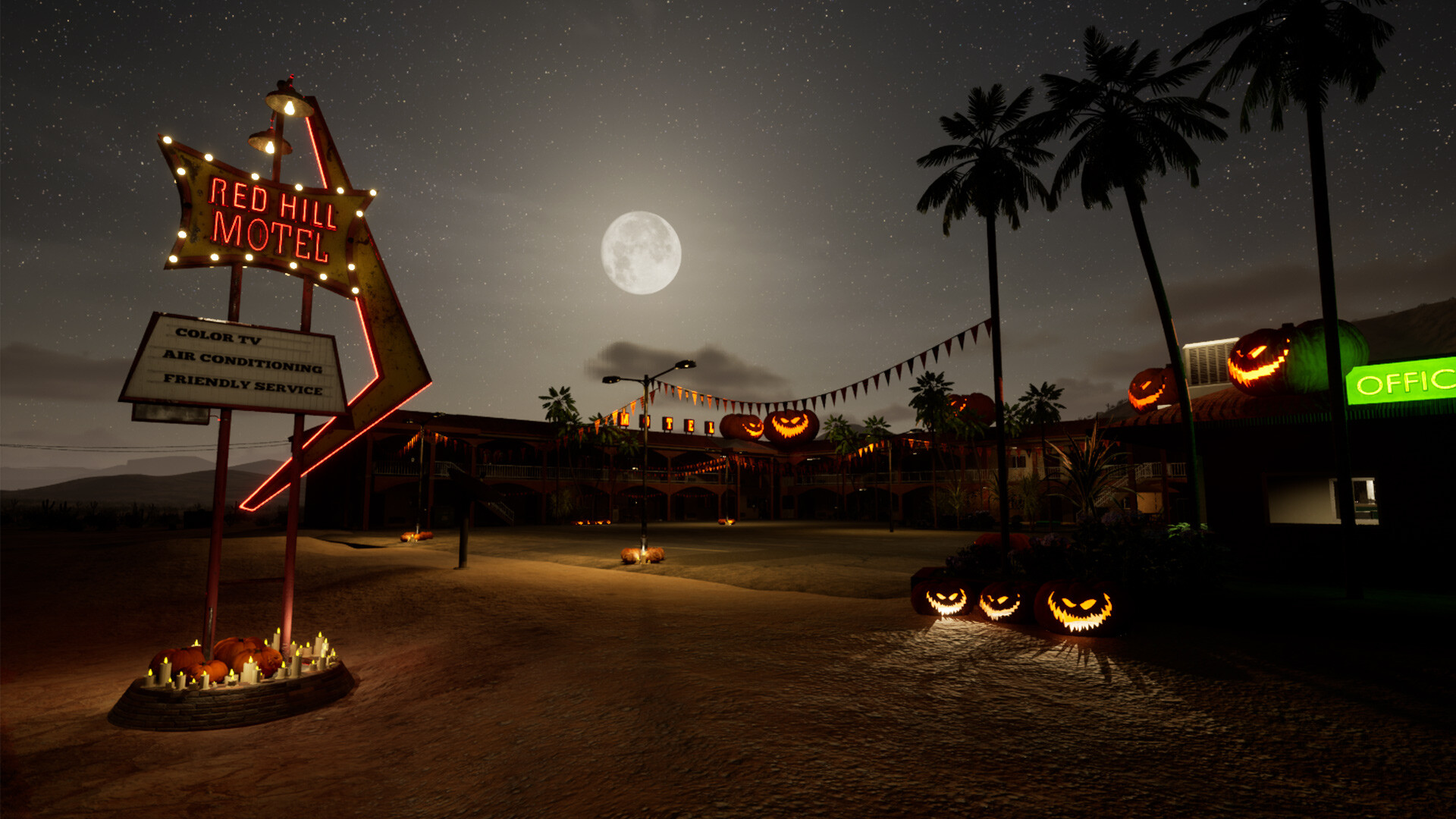 Roadside motel buildings and outdoor grounds in Motel Life Simulator